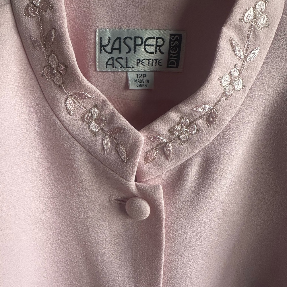 Vintage Kasper A.S.L. Petite Pink Embroidered Blazer Jacket - 12P - Picture 2 of 3